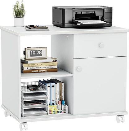 Quikraen Rolling File Cabinet with Doors | Adjustable Shelves Under Desk Storage Cabinet for Office Supplies Mobile Filing Cabinet White