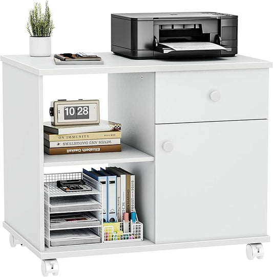 Quikraen Rolling File Cabinet with Doors | Adjustable Shelves Under Desk Storage Cabinet for Office Supplies Mobile Filing Cabinet White