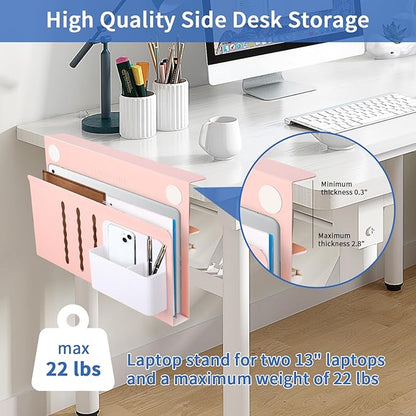 LUKETURE Desk Side Storage Laptop Holder No Drill Clamp On Organizer | Steel Side Desk Organizer, Clamp on Laptop Mount with Pen Holder, Hanging Storage for Home Office, Fits 0.3" to 2.8"