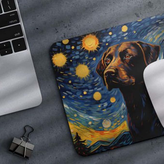 Starry Night Dog Mouse Pad for Home Office Gaming Working Desk Computer Desktop Accessories Non-Slip Rubber Mouse Pad for Dog Lovers (Labrador)