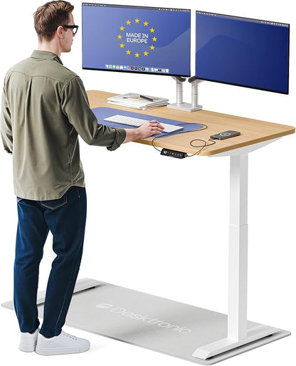 Desktronic HomeOne Standing Desk 54x28 — Ergonomic Sit Stand Home Office Desk, Made in Europe, Electric Dual Motor Height Adjustable, USB & USB-C Charging, Wobble-Free, Touchscreen, 3 Memory Presets