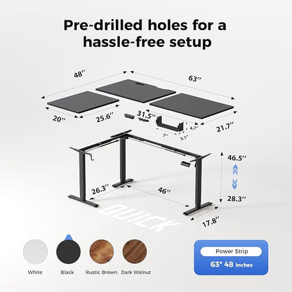 Agilestic Electric L Shaped Standing Desk 63 x 48 Inch with Power Outlet, Height Adjustable Corner Stand up Desk with Cable Management,Sit Stand Home Office Workstation with Splice Board, Black