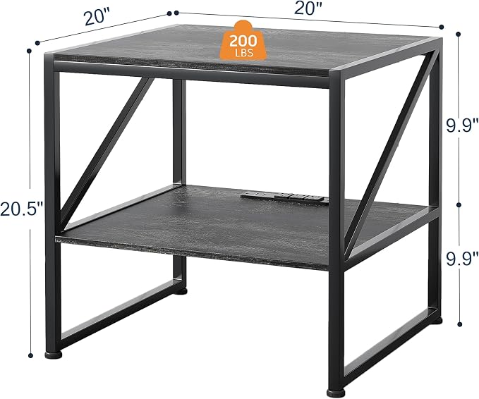 2-Tier Large Priner Stand with Charging Station, 20"×20" Under Desk Printer Table with Power Outlets and USB Ports for Home Office, Mini Fridge Stand, Storage Shelf for Scanner Fax Machine, Grey Oak