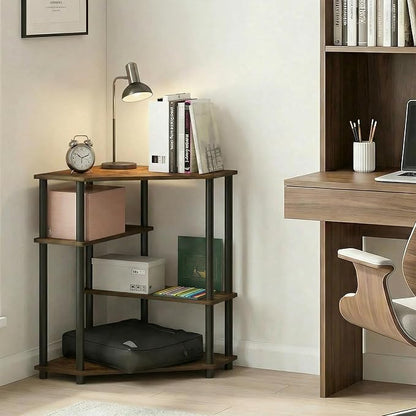 Furinno Turn-N-Tube Desk, Corner Gaming Desk with Storage Shelves, Toolless Assembly Computer Desk with Open Shelf, Office Desk for Home Office, Bedroom, Amber Pine