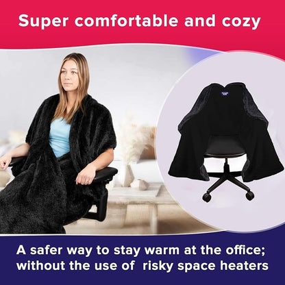 Black Fur: The Original Office Chair Blanket by SnuggleBack; Cozy Comfy Office Desk Chair Wrap Attaches for Hands-Free Warmth. Stay Warm In The Winter or Summer. (Black Faux Fur)