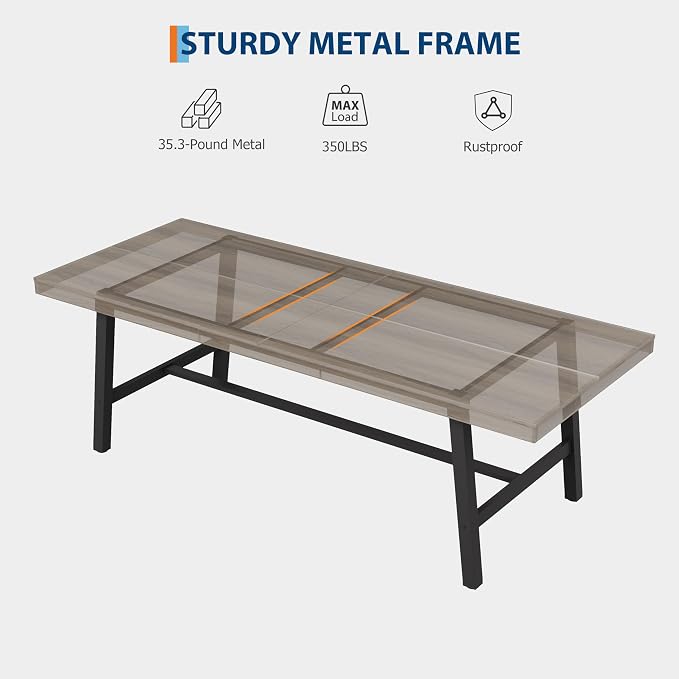 GarveeHome Industrial Dining Table for 8-10 People, 86.61" Long Kitchen Table with Sturdy Metal Frame, Rectangular Counter for Dinner, Kitchen, Dining Room (Grey Walnut, 87" Non-extendable)