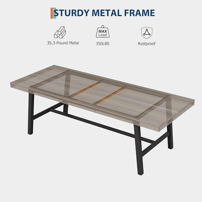 GarveeHome Industrial Dining Table for 8-10 People, 86.61" Long Kitchen Table with Sturdy Metal Frame, Rectangular Counter for Dinner, Kitchen, Dining Room (Grey Walnut, 87" Non-extendable)