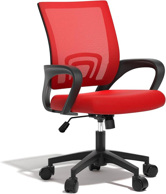 Ergonomic Office Chair, Breathable Mesh Computer Desk Chair | with Lumbar Support & Armrest, Rolling Swivel Adjustable Tilt Lock for Home Office/Gaming, Bedroom Study, Red
