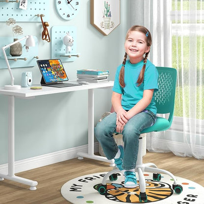 Giantex Kids Desk Chair, Armless Mesh Children Study Seat, Swivel Teen Desk Computer Chair with Adjustable Height & Lumbar Support, Turquoise
