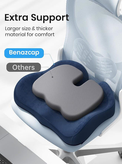 Benazcap Seat Cushion - Memory Foam Car Seat Pad - Sciatica & Lower Back Pain Relief - Car Seat Cushions for Driving - Road Trip Essentials for Drivers, Dark Blue
