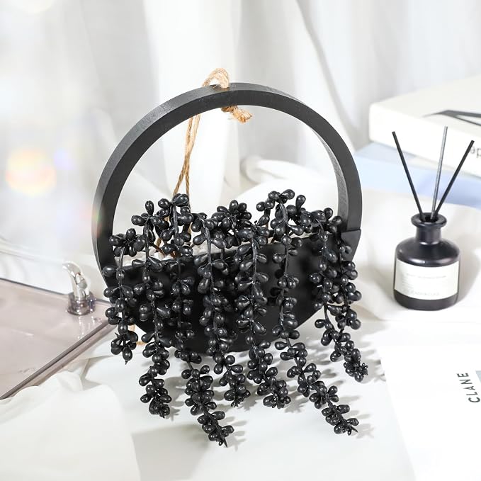 Artificial Hanging Plants Hanging Planter Fake Succulents Artificial String of Pearls with Pot and Lanyard for Home Office Wall Decoration