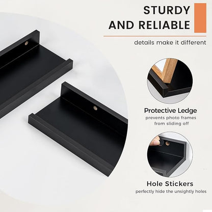 FLYJOE Picture Ledge Shelf, Floating Shelves Set of 2, 36 Inches Nursery Book Shelves for Toys Storage, Kids Bookshelf Wall Mounted for Living Room Bedroom Decor Books Photo Frames, Black