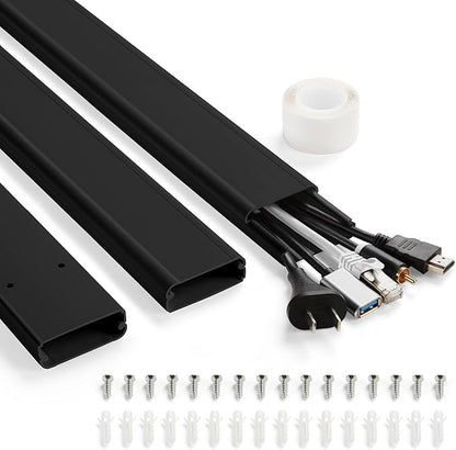 47in TV Cord Hider, YCLYC Cord Hider for Wall Mount TV, Large Cable Hider, Paintable Wire Covers for Cords, Cable Management Cord Organizer, Wire Hiders for TV on Wall 3*L15.7in W2in H0.7in, Black