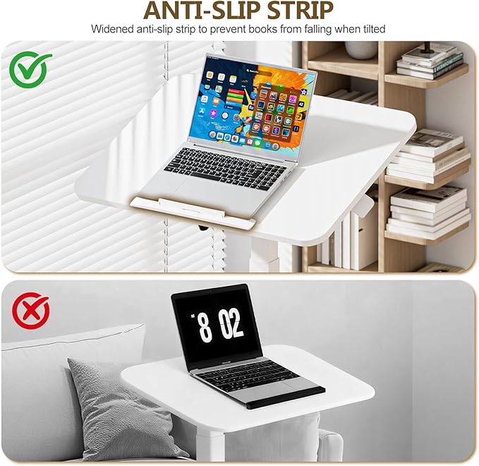 25 Inch Mobile Foldable Standing Desk, 180 Tiltable Portable Rolling Laptop Table, Height Adjustable Sit-Stand Desk with Wheels, No Assembly Computer Workstation for Home Office, White