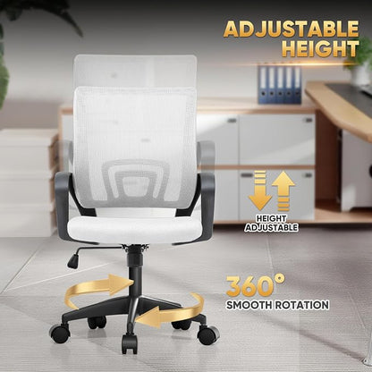 Magshion Ergonomic Office Chair 10 Pack, Mid-Back Mesh Desk Chair, Adjustable Swivel Computer Chair with Lumbar Support & Breathable Backrest for Gaming, Work, Study, 300 Lbs Capacity, White