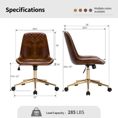 DUHOME Modern PU Leather Office Chair Desk Chair Swivel Computer Chair with Gold Base Yellowish-Brown