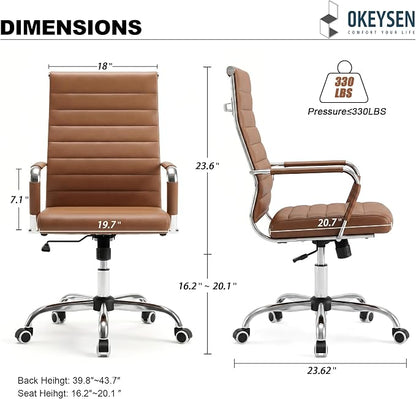 Okeysen Ergonomic Office Desk Chair, Ribbed Leather Modern Conference Room Chairs, Executive Adjustable Swivel Rolling Chair for Home & Office.