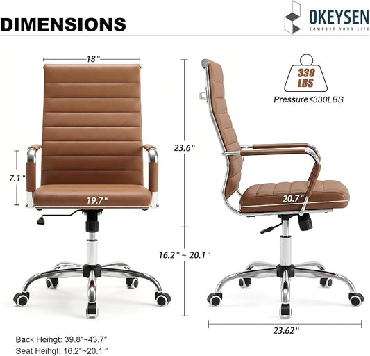 Okeysen Ergonomic Office Desk Chair, Ribbed Leather Modern Conference Room Chairs, Executive Adjustable Swivel Rolling Chair for Home & Office.