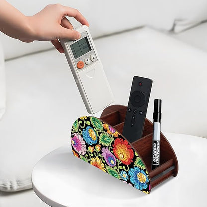 Diamond Painting Storage Box, DIY 5D Floral Leaf Design Multi-Compartment Wooden Diamond Art Organizer for Makeup Brushes Pens TV AC Remotes Desktop Tabletop Decoration