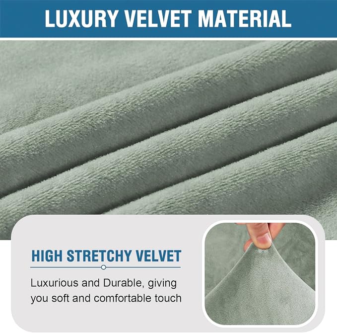 H.VERSAILTEX Armless Accent Chair Covers Thick Velvet Armless Chair Slipcovers High Stretch Chair Covers for Living Room Hotel Machine Washable Furniture Protector with Elastic Bottom, Seagrass