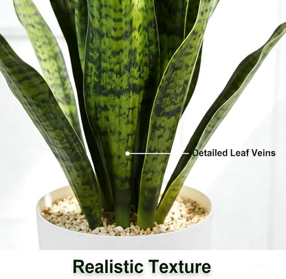 27" Artificial Snake Plant in White Pot, Realistic Faux Potted Plant for Home Office Decor, Low Maintenance Lifelike Silk Plant, Pet-Friendly Indoor Outdoor, No Watering Needed