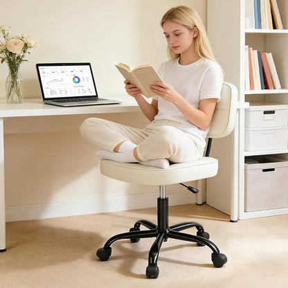 DUMOS Home Office Desk Chair - Ergonomic Armless PU Leather Computer Rolling Task Chair，with Comfy Lumbar Support and Height Adjustable, Vanity, Bedroom, Living Room, Beige