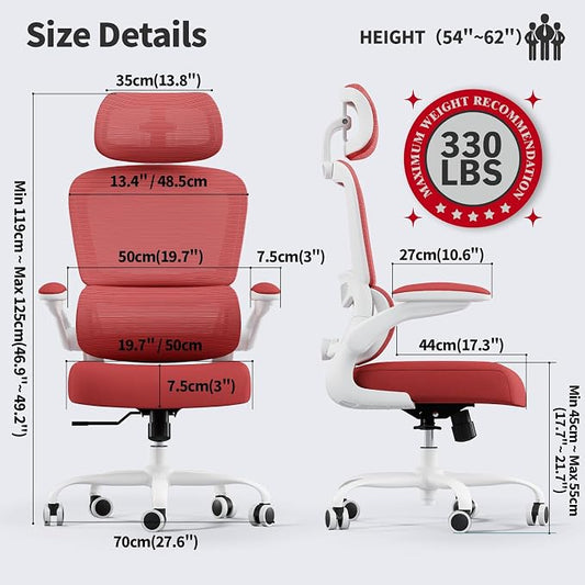 TRALT Office Chair Ergonomic Desk Chair, 330 LBS Home Mesh Office Desk Chairs with Wheels, Comfortable Gaming Chairs (Red)