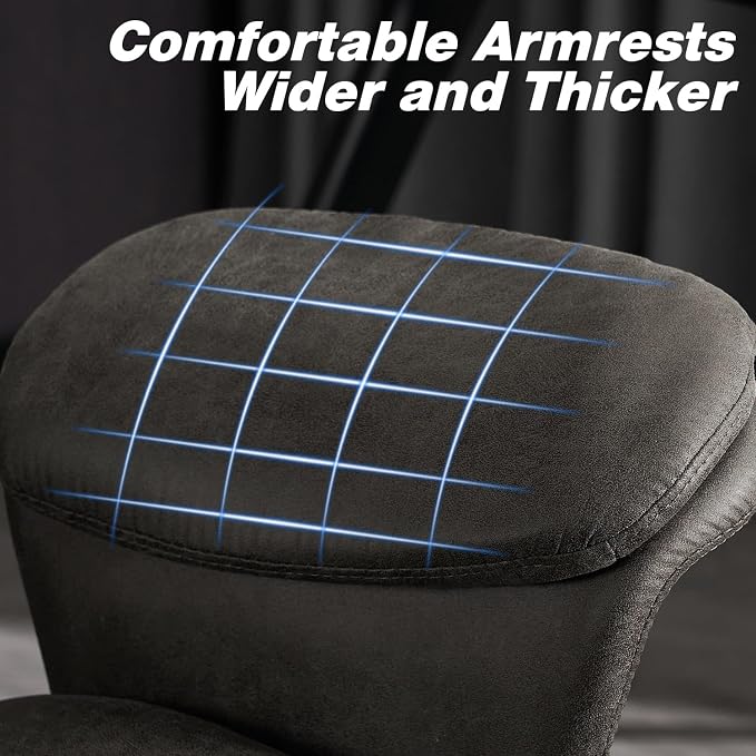 Home Office Ergonomic Chair with Footrest, Modern Luxury Faux Suede Leather Chairs, Comfy High Back Computer Swivel Rolling Task Armchair for Executive, Grey Color