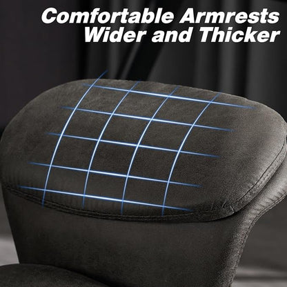 Home Office Ergonomic Chair with Footrest, Modern Luxury Faux Suede Leather Chairs, Comfy High Back Computer Swivel Rolling Task Armchair for Executive, Grey Color