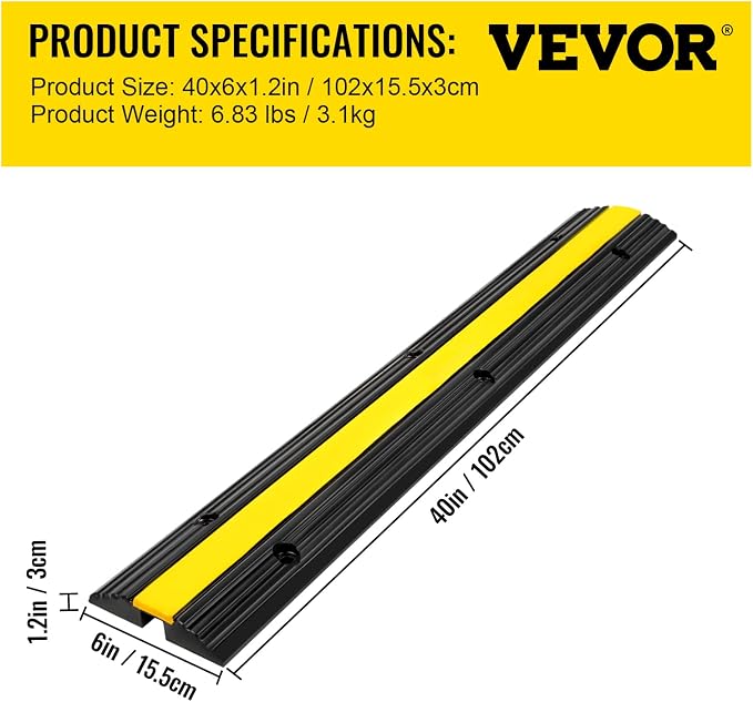 Happybuy 4 Pack of 1-Channel Rubber Cable Protector Ramps Heavy Duty 18000Lbs Load Capacity Cable Wire Cord Cover Ramp Speed Bump Driveway Hose Cable Ramp Protective Cover | Heavy Duty, 18000Lbs Load Capacity, Speed Bump Driveway, Hose Cable Ramp