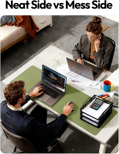 YSAGi Leather Desk Protector, Office Mat, Large Mouse Mat, Non-Slip PU Leather Blotter, Laptop Pad, Waterproof Writing Pad for Office and Home (Green, 35.4" x 17")