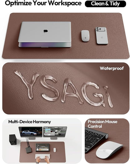 YSAGi Leather Desk Protector, Office Mat, Large Mouse Mat, Non-Slip PU Leather Blotter, Laptop Pad, Waterproof Writing Pad for Office and Home (Chocolate, 23.6" x 13.8")