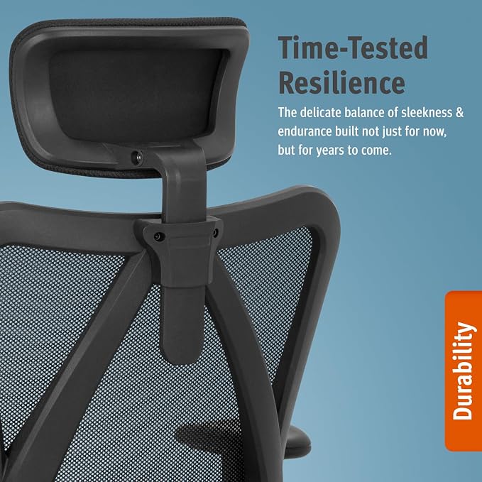 Duramont Ergonomic Office Chair | Adjustable Desk Chair with Lumbar Support and Rollerblade Wheels | High Back Chair with Breathable Mesh | Thick Seat Cushion