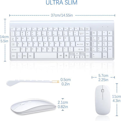 Wireless Keyboard and Mouse Ultra Slim Combo, TopMate 2.4G Silent Compact USB 2400DPI Mouse and Scissor Switch Keyboard Set with Cover, Batteries Included, for PC/Laptop/Windows/Mac - White