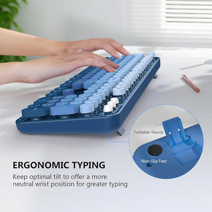 MOFII Wireless Keyboard and Mouse Combo, 2.4 GHz Full-Size Retro Round Keyboard and Mouse, Plug and Play, 8 Multimedia & Shortcut Keys for Mac, Windows, Laptop/Desktop/PC - Blue Gradient
