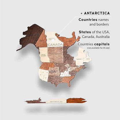 Enjoy The Wood 3D Wooden World Map Wall Art - Large Travel Map with Pins for Art Decor - Decorative Map of the World for Home, Office - Travel Wall Art Housewarming Gift Idea (Multicolor, L, Unframed)