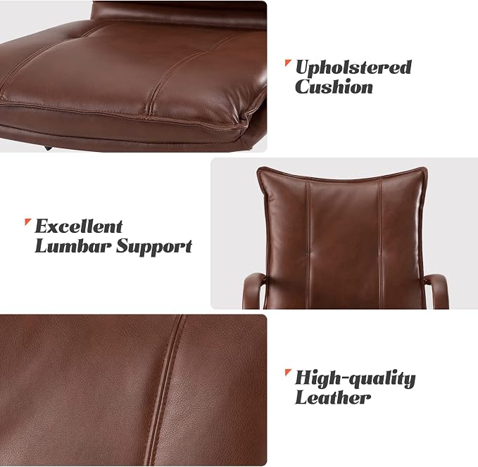 HULALA HOME Faux Leather Home Office Desk Chair, Adjustable Swivel Computer Chair with Golden Legs and Arms, Comfy Upholstered Task Chair, Brown