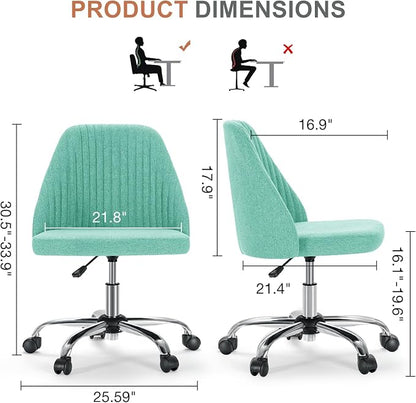 DUMOS Office Chair, Comfy Desk Chair Rolling Vanity Swivel Task Chairs with Wheels, Wide Seating Armless Height Adjustable Computer Chairs for Home,Bedroom,Student,Adults, Green