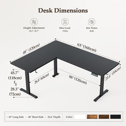 Klicelor L Shaped Standing Desk 63 x 48 Inch, Electric Height Adjustable Corner Desk for Home Office Workstation, Ergonomic Sit to Stand Computer Table with Memory Controller, Black