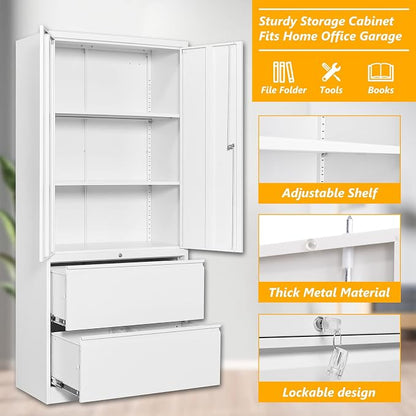 STANI 2 Drawer Lateral File Cabinet, Metal Storage with Drawers, Locking File Cabinet with Shelves, Metal Storage Cabinets for Letter/Legal/F4/A4 Size Files