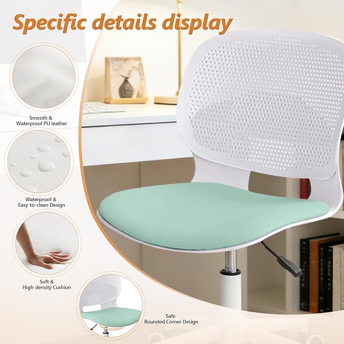 Home Office Chair, Armless Mid-Back Computer Desk Chair with Breathable Backrest and Padded Cushion, Height Adjustable Swivel Ergonomic Task Chair for Home, Work, Study