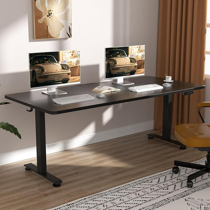 Veken 63x23.6 Inch Large Electric Standing Desk, Heights Adjustable,Sit to Stand Up, Work Home Office Computer Table for Walking Pad, Wooden Desktop Desks, Black