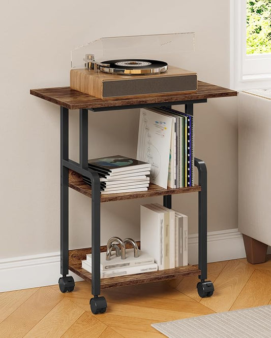 CHOEZON 23.6-in Printer Stand with Storage, 3-Tier Printer Table for Home Office, Printer Cart Under Desk Storage, Suitable for Study, Kitchen, Living Room, Rustic Brown and Black TPS02BF