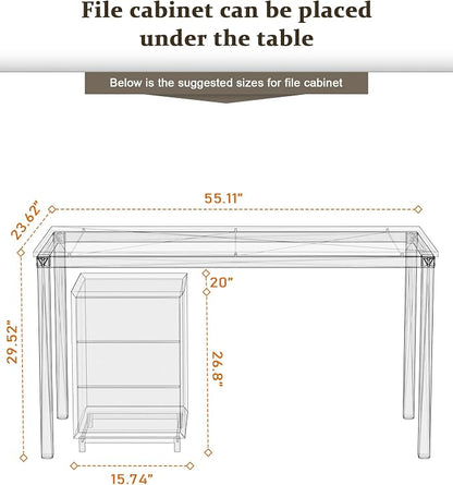 Teraves Computer Desk/Dining Table Office Desk Sturdy Writing Workstation for Home Office(55.11“, Beige + White Frame)