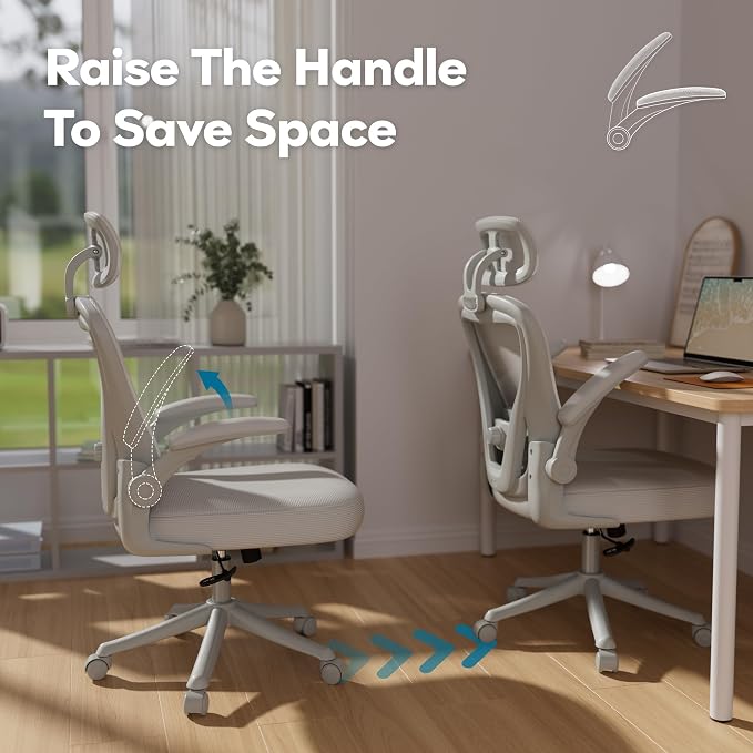 SeekFancy Ergonomic Office Chair M903, Computer Desk Chair | High Back Mesh Office Chair with Adjustable Lumbar Support, Headrest, Flip-Up Armrests, Wheels, 330LBS Capacity, All Grey