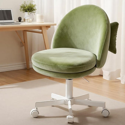 GTPLAYER Velvet Tall Office Chair with Wheels Vanity Chairs with Back, Versatile Height Use: Office to Bar Stools Small Ergonomic Comfy Armlees Computer Desk Chair with Bow Lumbar Pillow for Gift
