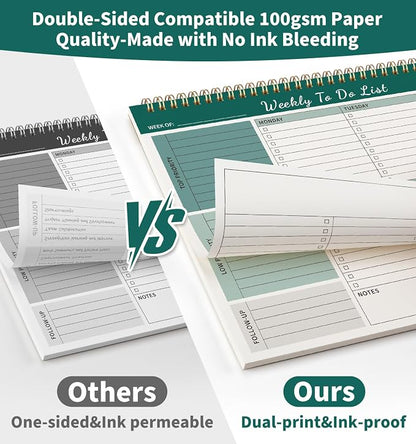 104 Pgs Weekly To Do List Notepad, 52 Duplex-Printed Undated Sheets 100 GSM（8.5"×11") Weekly Desk Planner For Work Home School Office Desk Accessories Supplies & Goal Setting Tasks - Green