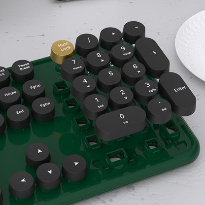 UBOTIE Dual Mode Colorful Wireless Keyboard, Bluetooth and USB Receiver Retro Typewriter Round Keycaps Keyboard Support Multi Devices for PC Laptop Tablet Phones(Dark-Green)