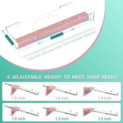 Ergonomic Computer Keyboard Stand - Adjustable Keyboard Riser Tilt Clear and Glitter Rose Gold Acrylic Keyboard Tray Non-Slip Elevated Typing Key Board Holder Lift for Office Desk Accessories