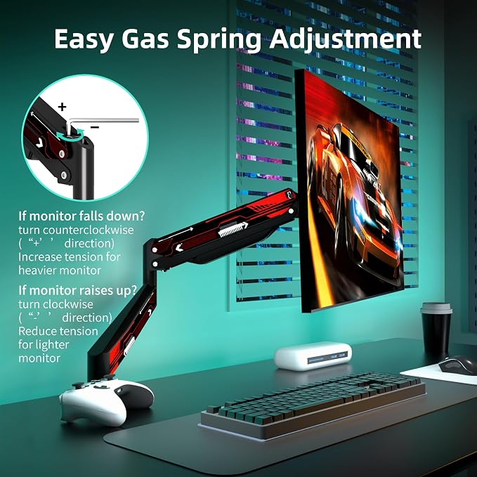 Suptek Monitor Mount Gas Spring Monitor Arm Desk Mount Fully Adjustable Fits 17 20 22 23 24 26 27 32 35 inch Monitors Weight Capacity up to 24.25 lbs, Black&red
